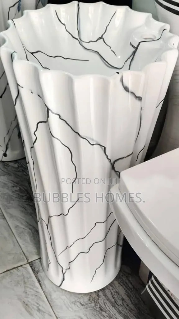 Wentworth Marble White Ceramic Standing Wash Basin - 1