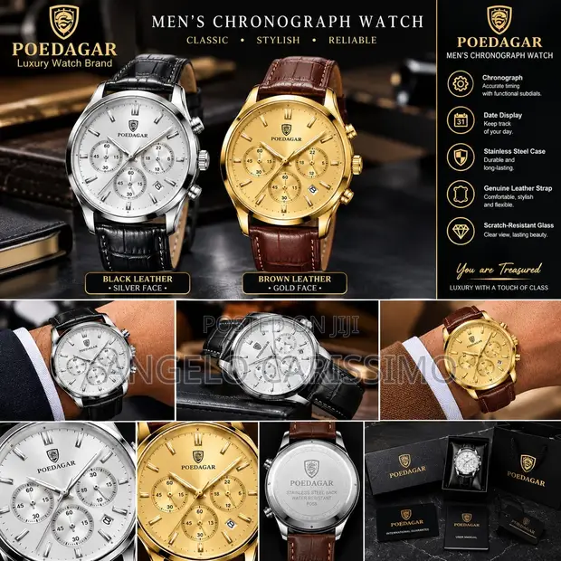 Poedagar Men's Chronograph Leather Wristwatch - 1