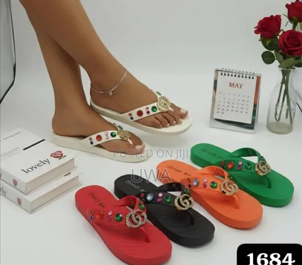 Designer Inspired Gem-Embellished Thong Flip-Flops for Women - 1