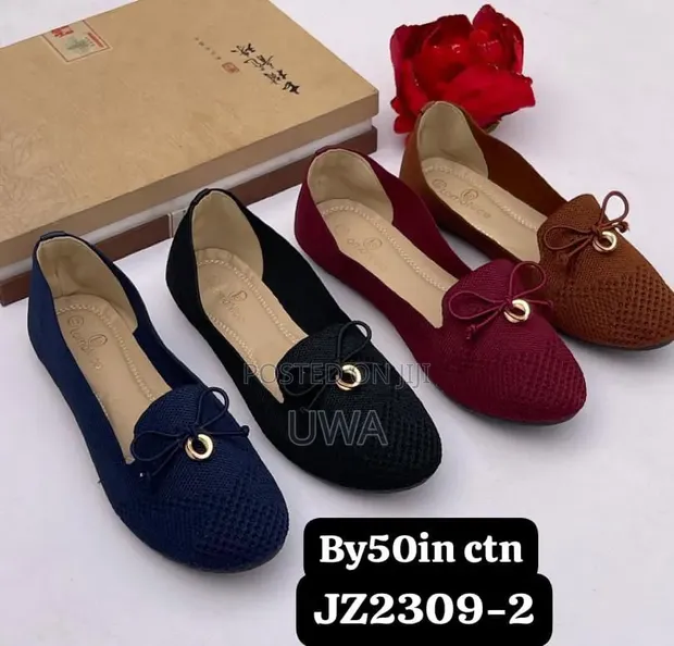 Women's Breathable Knit Flat Loafers with Bow Accent - 1