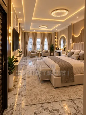 Home Interiors Bedframe with Wall Design & Lighting
