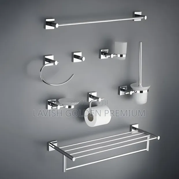 Silver Toilet Accessories Set - 8 Pieces - 1