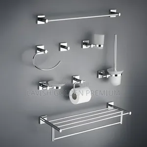 Silver Toilet Accessories Set - 8 Pieces