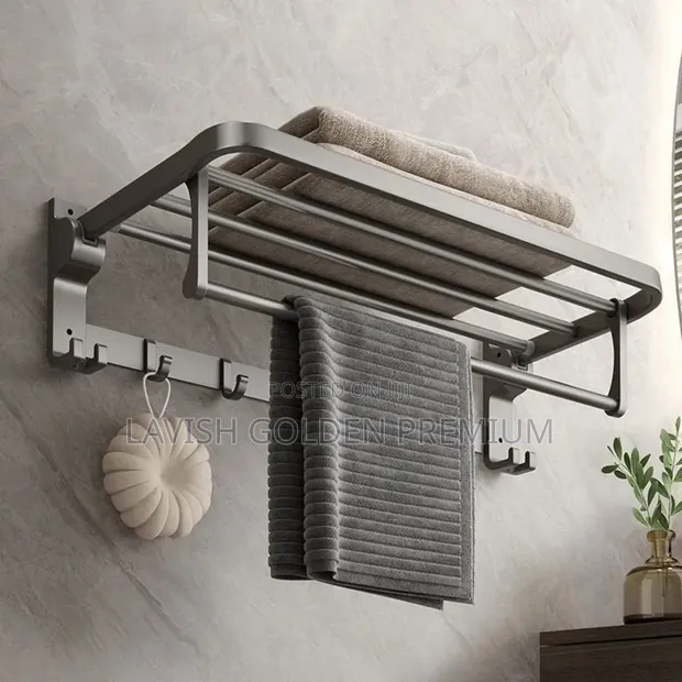 Grey Aluminum Foldable Towel Rack - 1