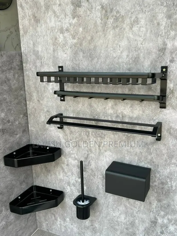 Matte Black 6-Piece Wall-Mounted Bathroom Accessory Set - 1