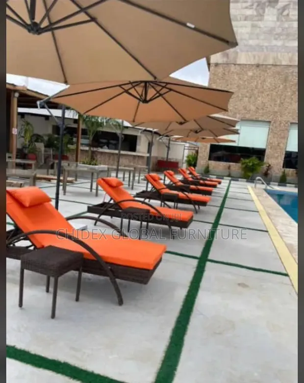 Outdoor Swimming Pool Chair with Stool - 1