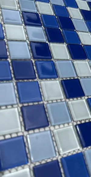Three Blues Equal Mixture With White Glass Pool Mosaic