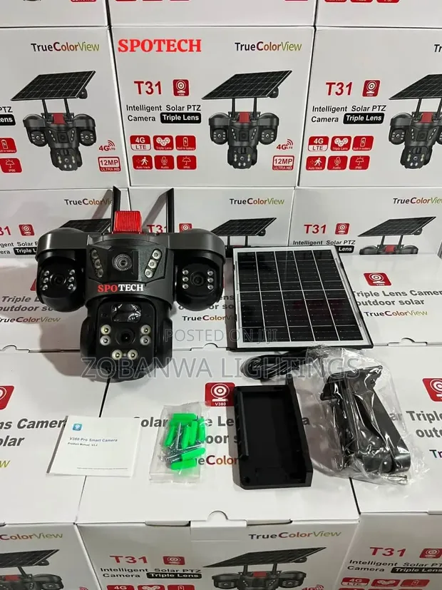 WiFi Solar Camera Outdoor Wireless, Triple Lens - 1