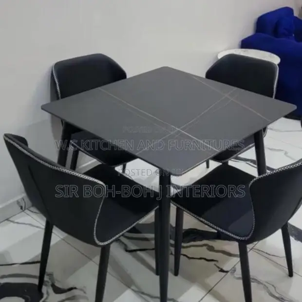 Elegant 4-Seater Modern Dark Grey Marble Dining Set - 1