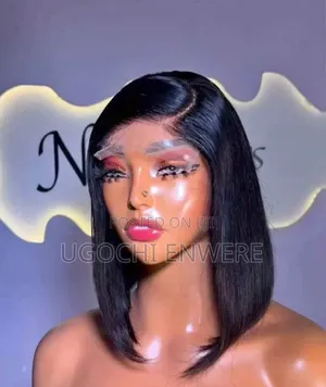 Gashin Kwalliya na 16-Inch Human Hair Bob Frontal Wig - Na Halitta