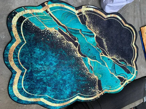 Abstract Gold Teal Decorative Area Rug (5x7) - 1