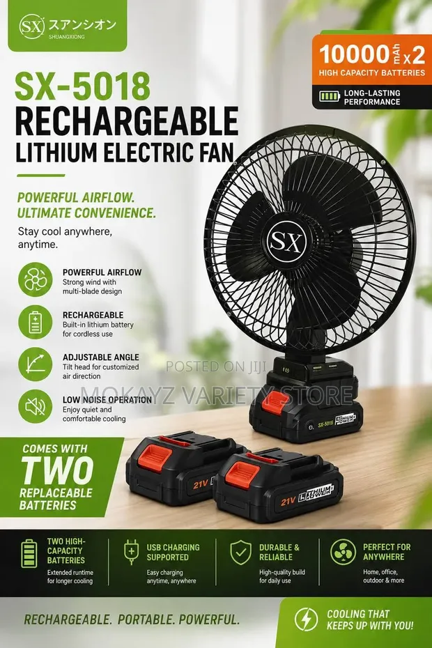 SX-5018 Rechargeable Lithium Electric Table Fan - 1