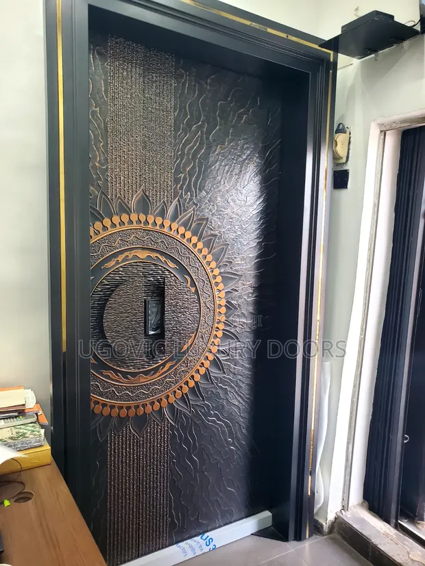 5ft Extra Height Majestic Wave Security Door - Black & Gold - 1