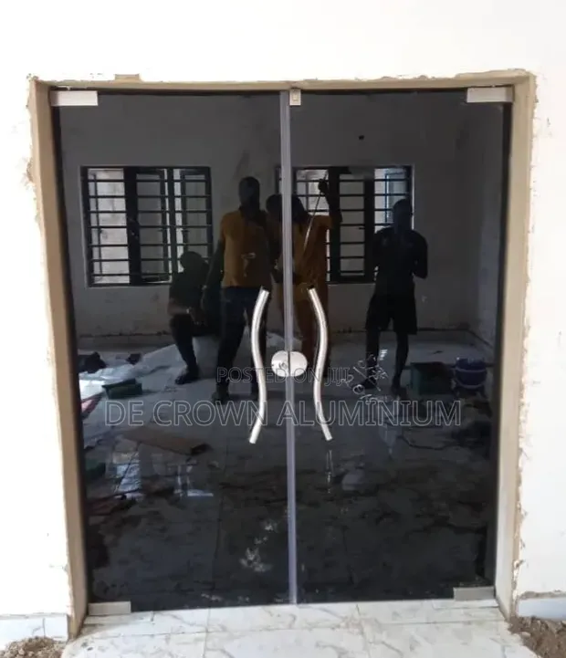 10mm Tempered Black Glass Ante Room Door with Silver Accessories - 1