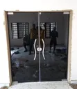 10mm Tempered Black Glass Ante Room Door with Silver Accessories - 1