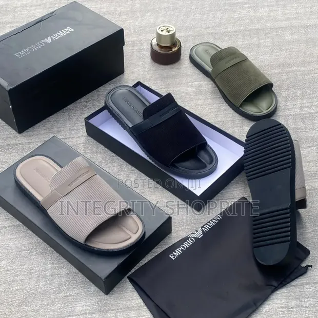 Emporio Armani Men's Ribbed-Strap Slides - 1