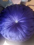 Round Blue Velvet Throw Pillow with Gem Button - 1