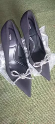 Zara Black Stiletto High Heels with Rhinestone Bow - Size 41 - 1