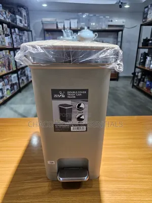 15L Double Cover Pedal Trash Can - Beige