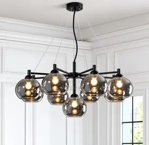 Modern Smoke Grey/Amber Multi-Head Glass Chandelier