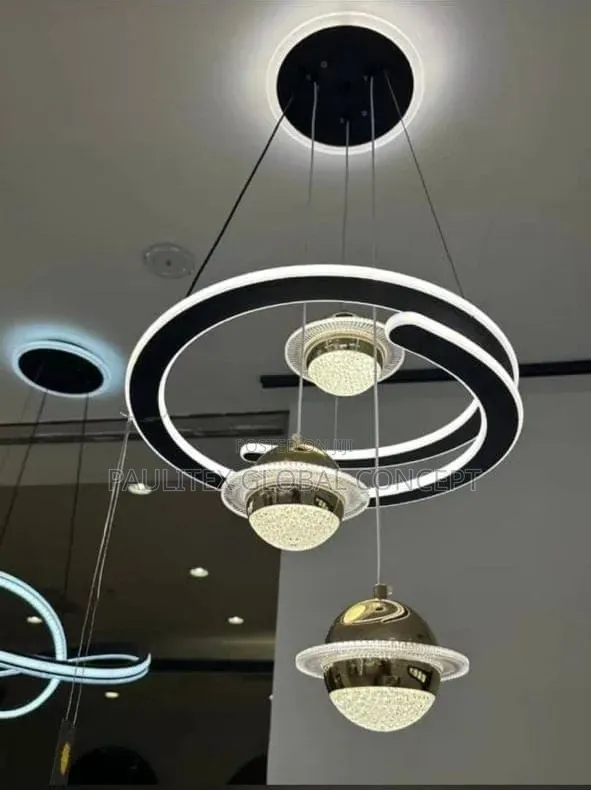 Multi-Drop LED Ring and Planet-Ball Pendant Chandelier - 1