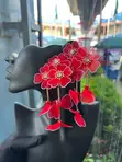 Flower Statement Earrings - Gold-Plated Rhinestone - 2