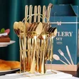 24-Piece Gold Stainless Steel Cutlery Set with Organizer Stand - 1