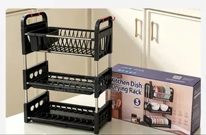 3-Tier Plastic & Stainless Steel Dish Rack Drainer