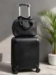 2-in-1 Premium Luxury Woven Luggage Bag - Black - 1