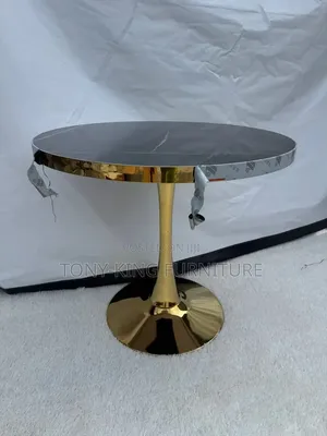 Modern Round Table - Faux Marble Top, Gold Base