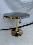 Modern Round Table - Faux Marble Top, Gold Base - 1