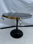 Modern Round Table - Faux Marble Top, Gold Base - 2