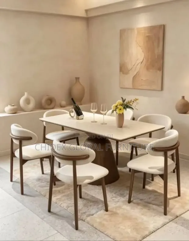 Luxury Ceramic Top Dining Table Set with Leather Chairs - 1