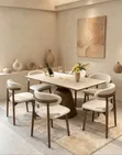 Luxury Ceramic Top Dining Table Set with Leather Chairs - 1