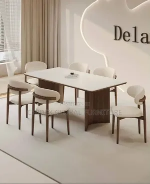 Luxury Ceramic Top Dining Table Set with Leather Chairs
