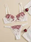 Blushing Rose Embroidered Lingerie Set - Pink - 2