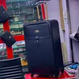 Black Leather Trolley Suitcase with Horizontal Strap - 2