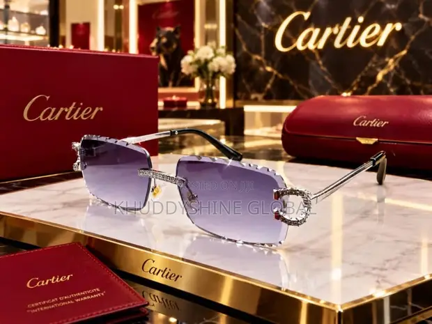Rimless Sunglasses - Dark Gray Lenses, Gold-Tone Hardware - 1