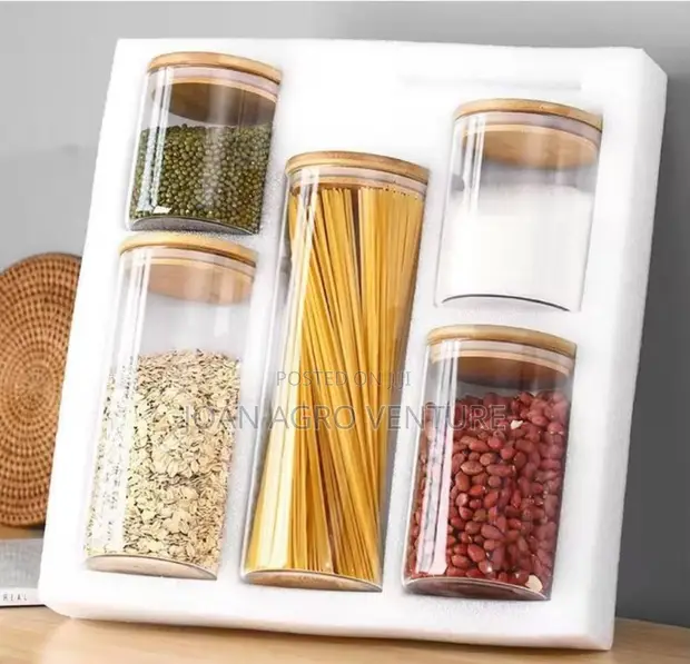 5pcs Glass Storage Jars with Bamboo Lid - 1