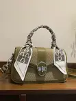 Dual-Textured Crossbody Bag with Scarf Accent - 1
