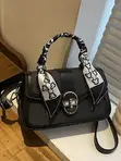 Dual-Textured Crossbody Bag with Scarf Accent - 2