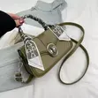 Dual-Textured Crossbody Bag with Scarf Accent - 3