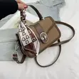 Dual-Textured Crossbody Bag with Scarf Accent - 4