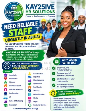 Urgent Staff Recruitment in Abuja - Kay25ive HR Solutions