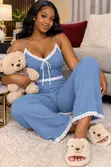 Cuddle Lace Ribbed Loungewear Set - Hot Pink - 3