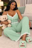 Cuddle Lace Ribbed Loungewear Set - Hot Pink - 4