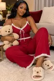 Cuddle Lace Ribbed Loungewear Set - Hot Pink - 5