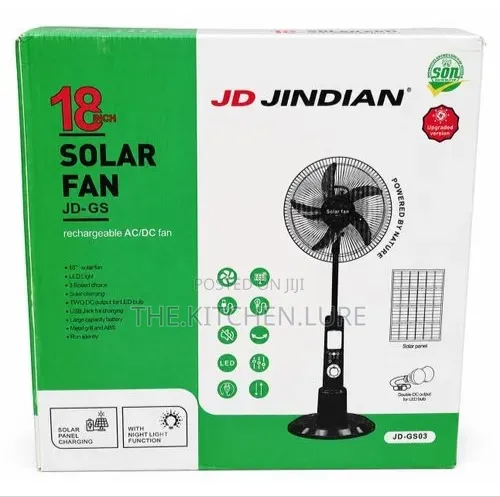 JD Jindian 18-Inch Rechargeable Solar Electric Standing Fan - 1