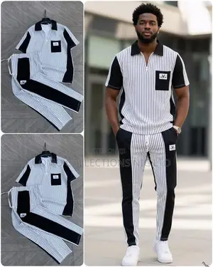 V.V Luxury Men's 2-Piece Striped Polo & Trouser Set