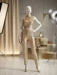 Sequence Material Sleeveless Crop Top da Trouser Set - 2